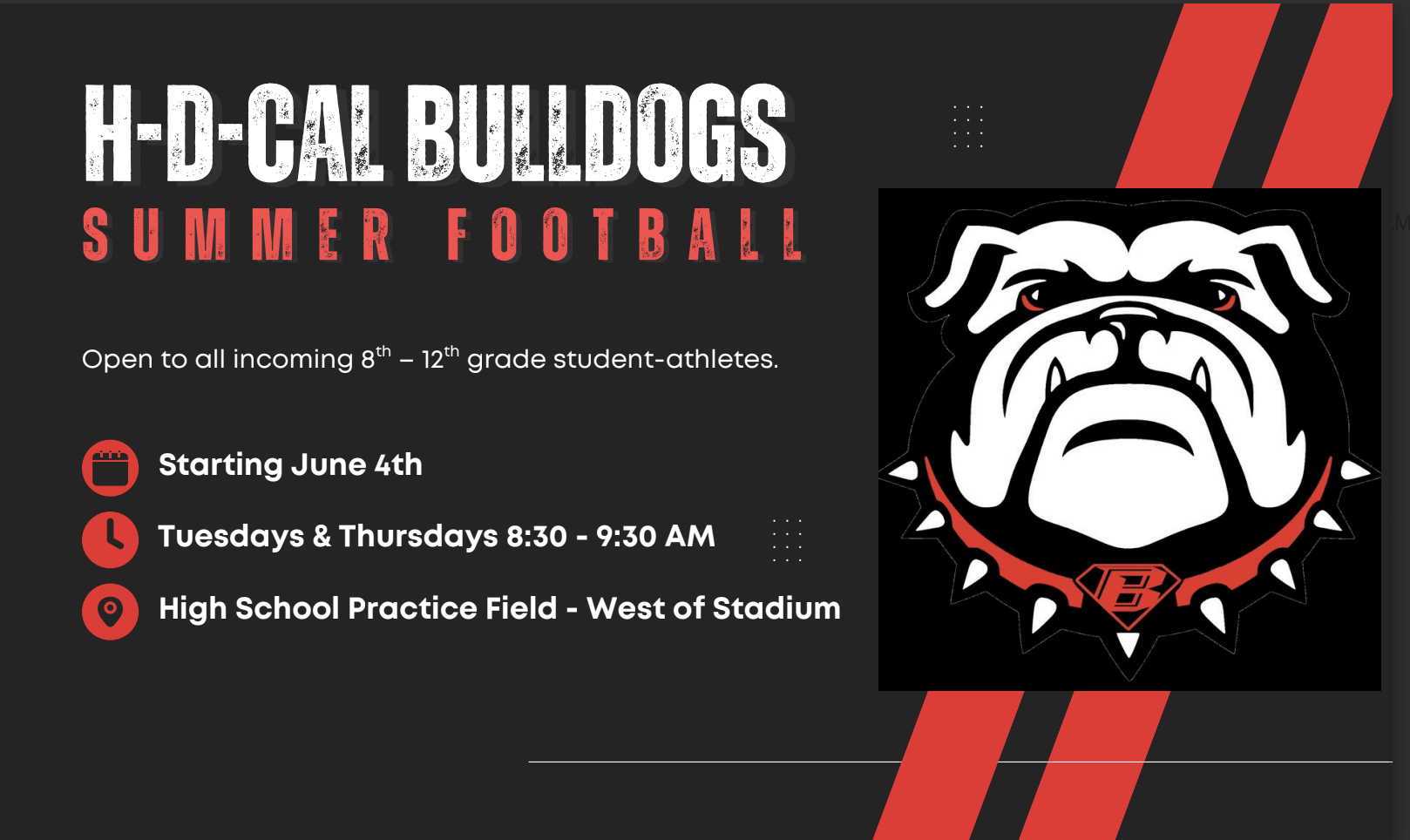 Great opportunity for all incoming 8th-12th graders for football this summer.