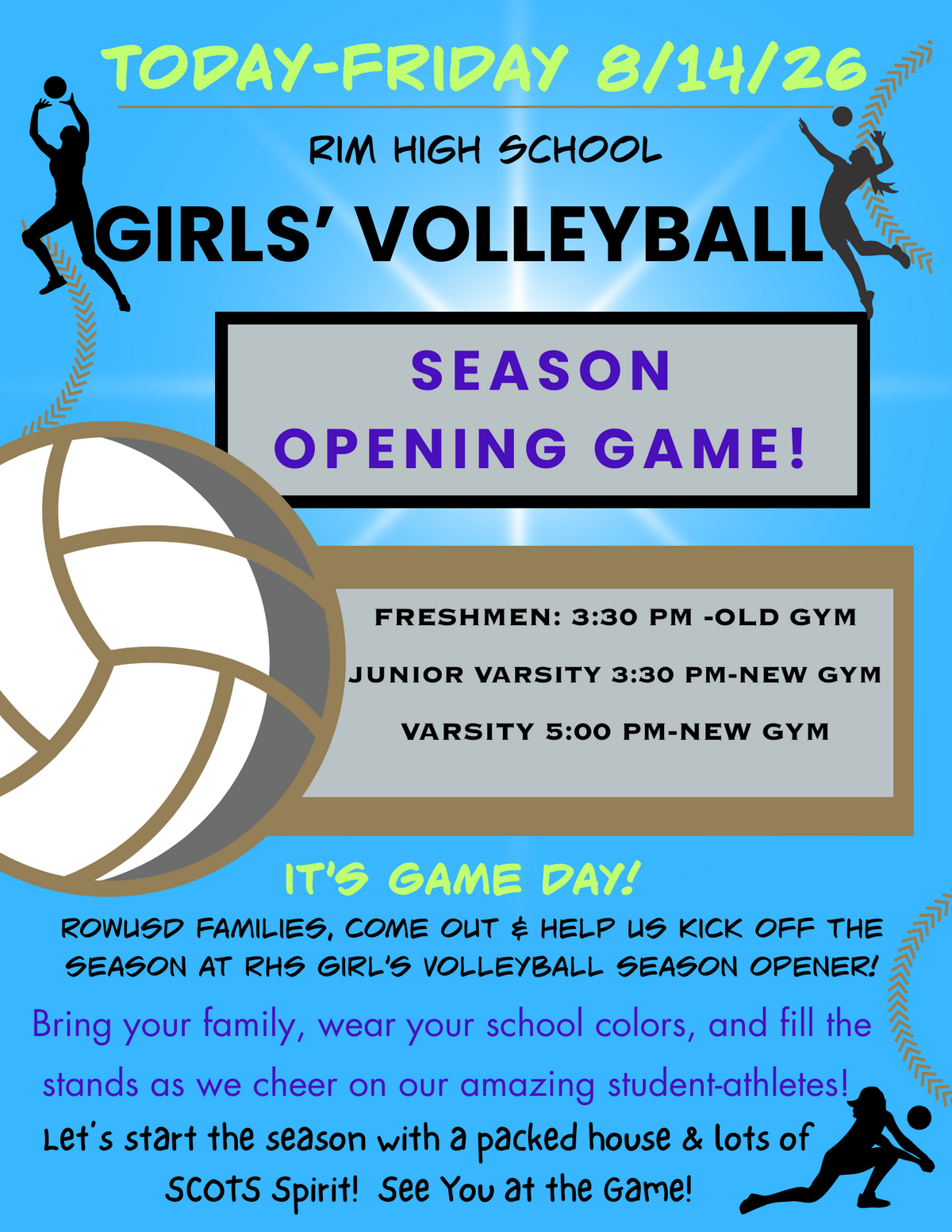 Join Us Today, August 14th: RHS Girls' Volleyball Season Opening Game