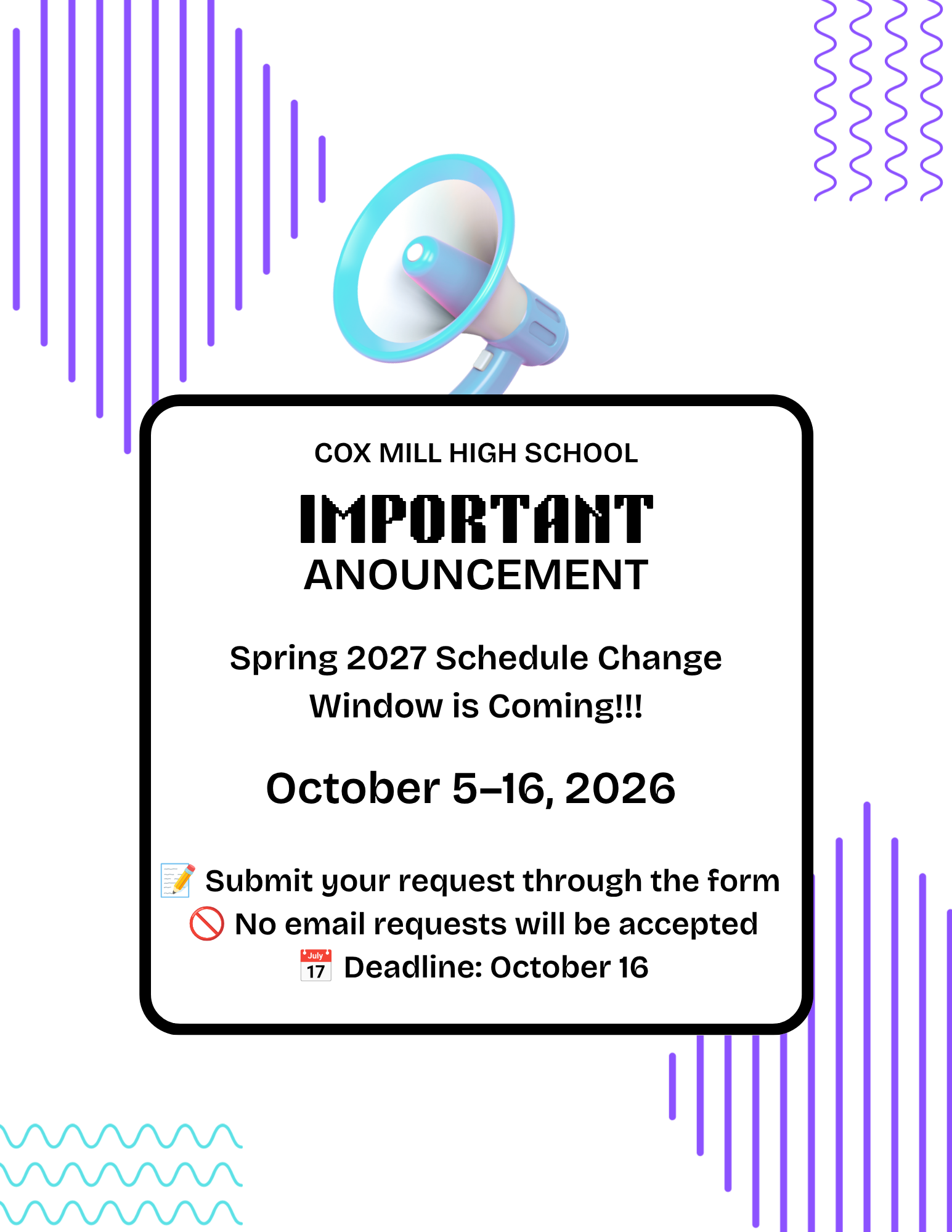 Schedule Change Request for Spring 2027