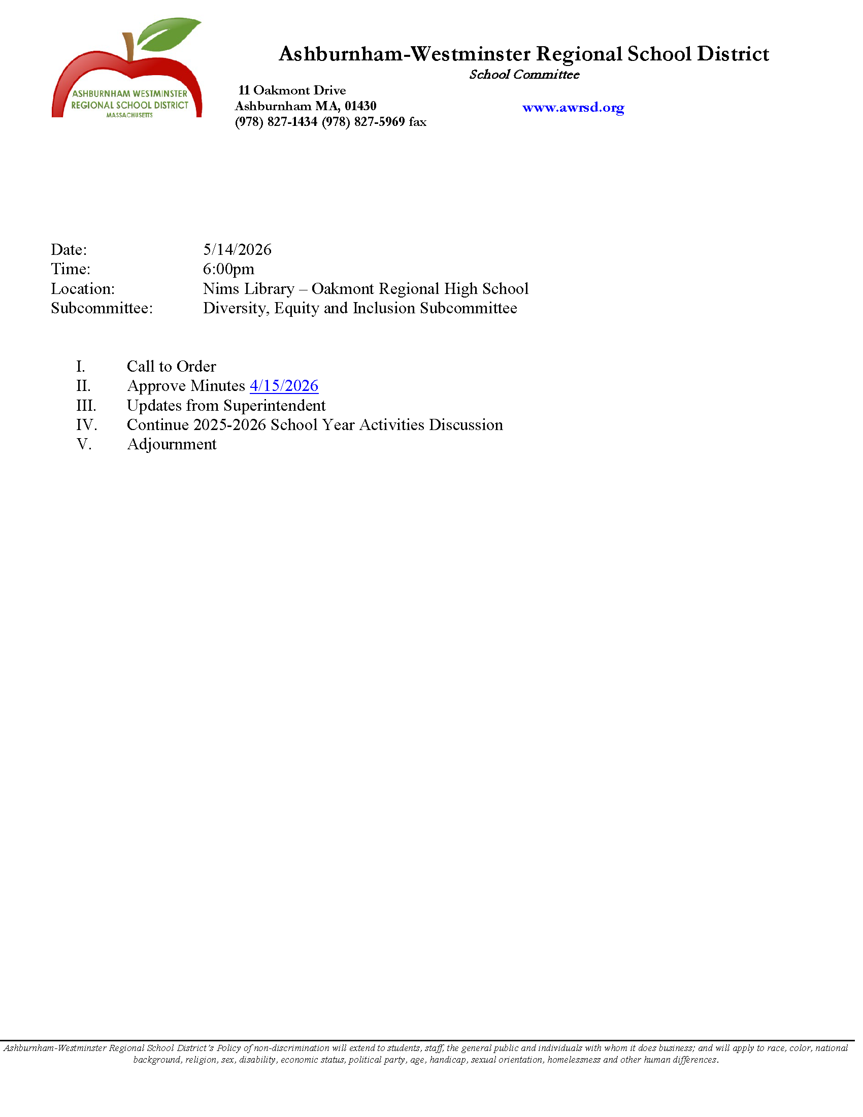 Diversity, Equity & Inclusion Subcommittee Meeting - 5/14/2026