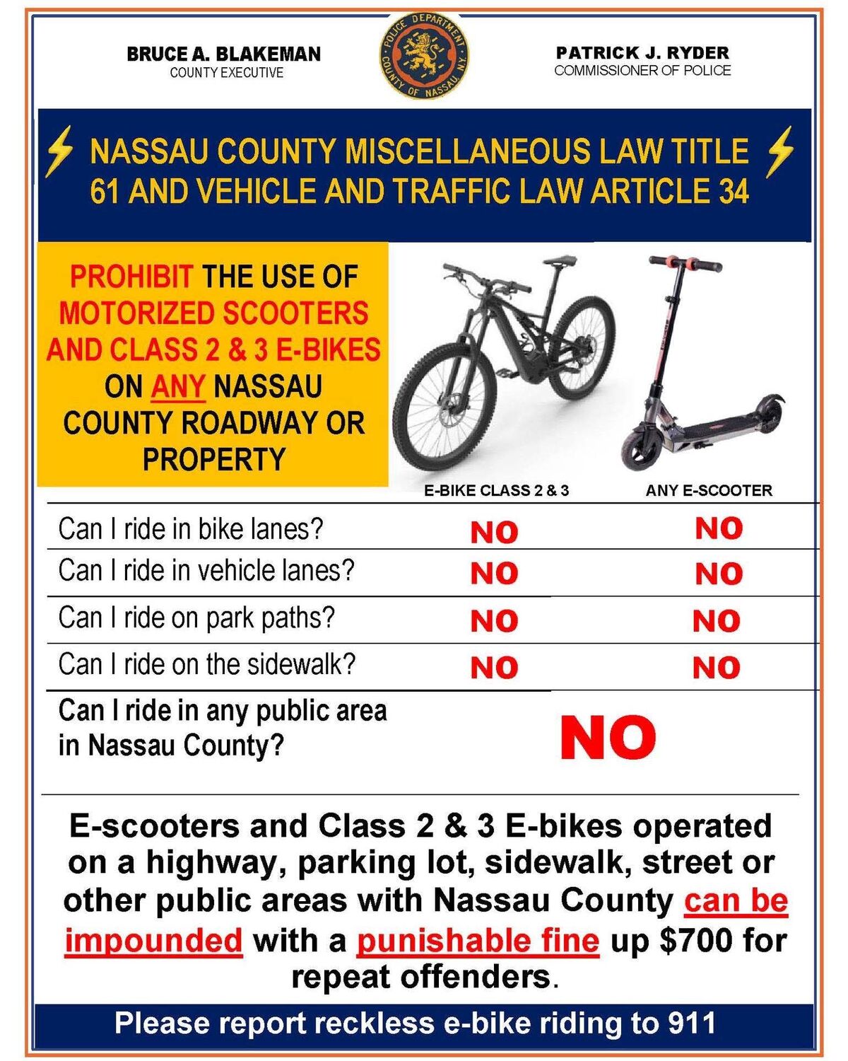 NBUFSD - SAFETY UPDATES FROM NASSAU COUNTY EXECUTIVE AND COMMISSIONER OF POLICE   