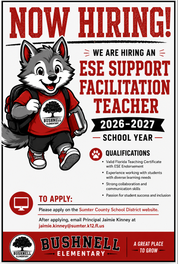 NOW HIRING an ESE Support Facilitation Teacher!