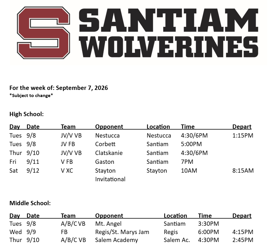 For the Week of 9/7