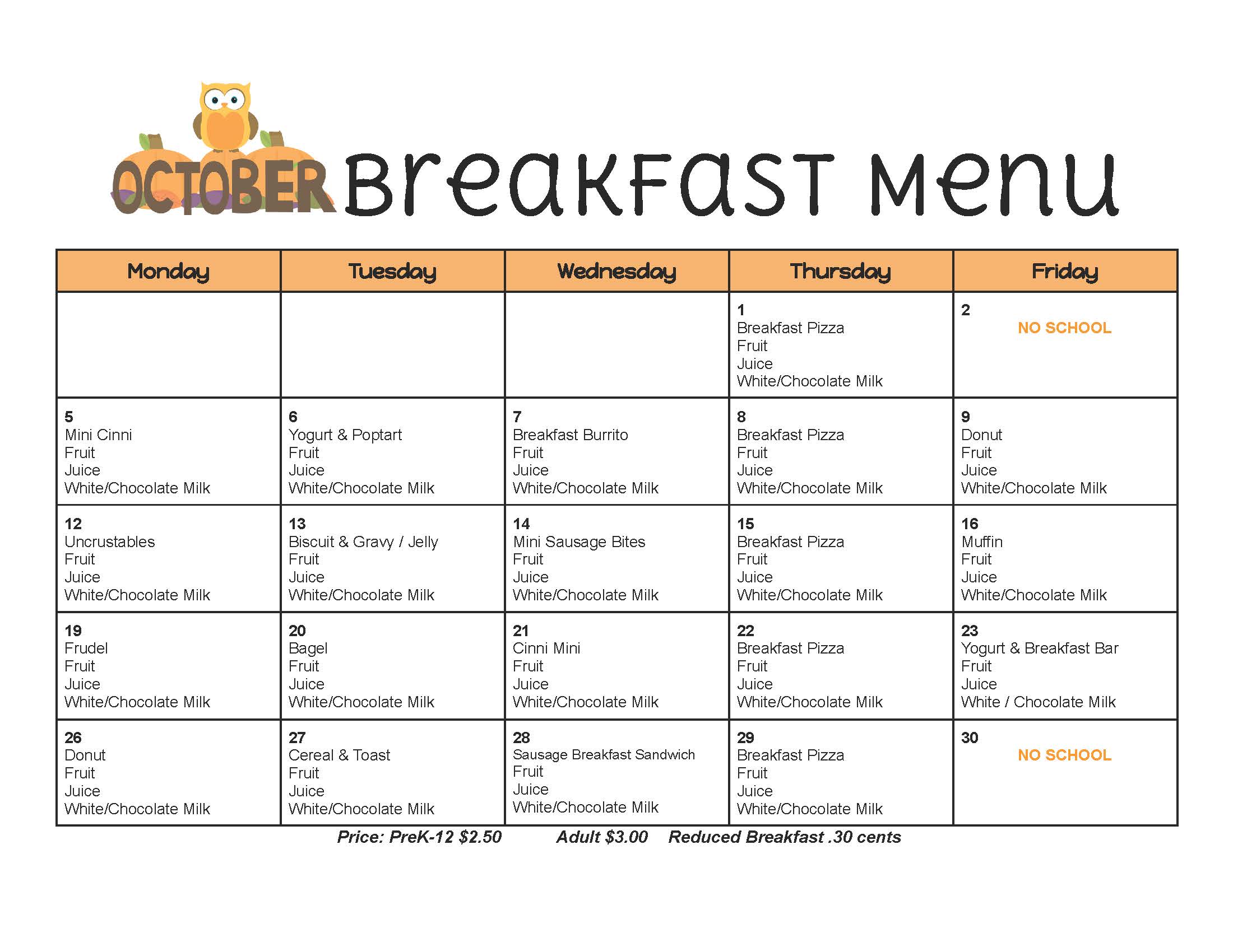 October Menus