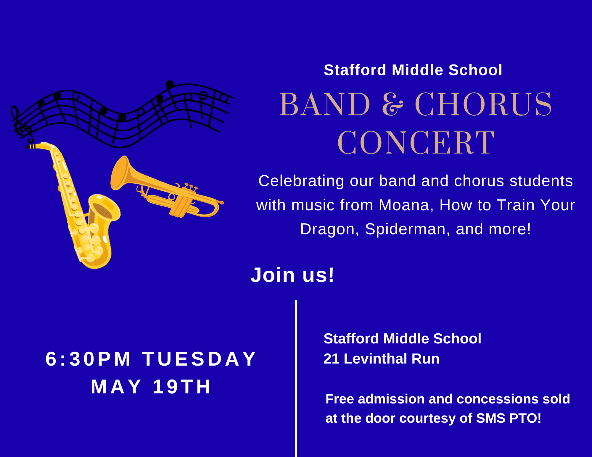 SMS Band and Chorus Concert ~ May 19th @ 6:30 PM