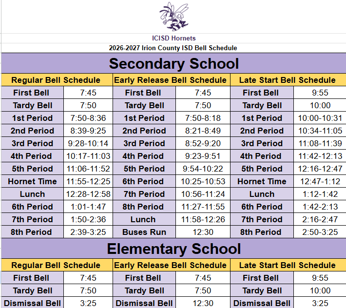 2026-2027 Bell schedule 