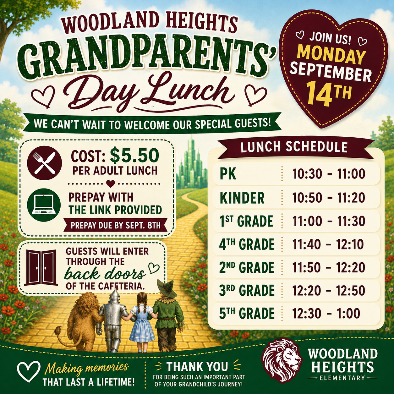 GRANDPARENTS' DAY LUNCH!! RSVP with payment by Sept. 8th