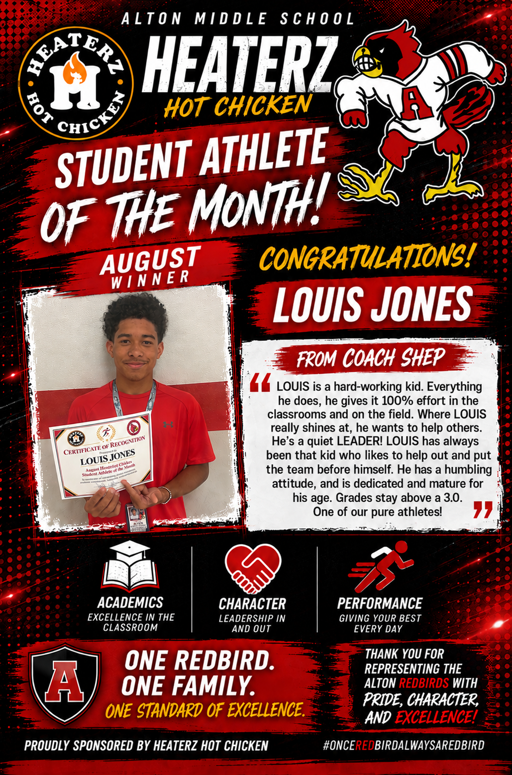August Heaterz Chicken Student Athlete of the Month