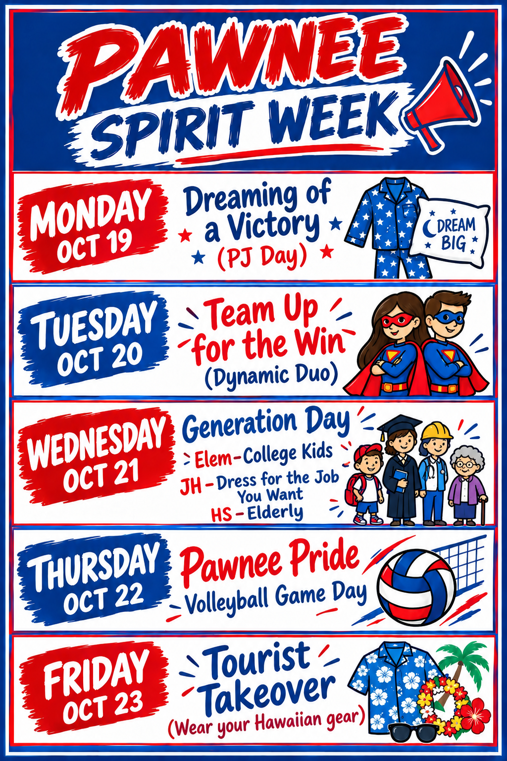 Pawnee Spirit Week 10/19 - 10/23