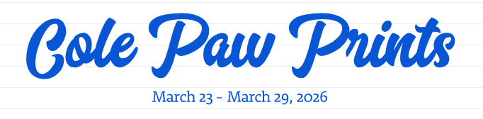 The text 'Cole Paw Prints' is displayed in blue cursive font.