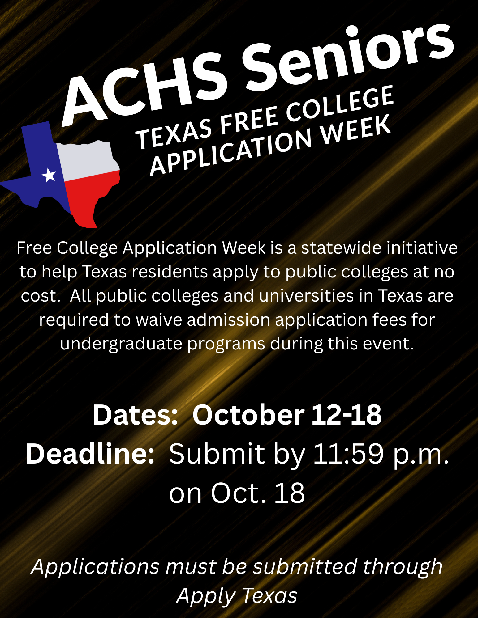Texas Free College Application Week - Oct. 12-18