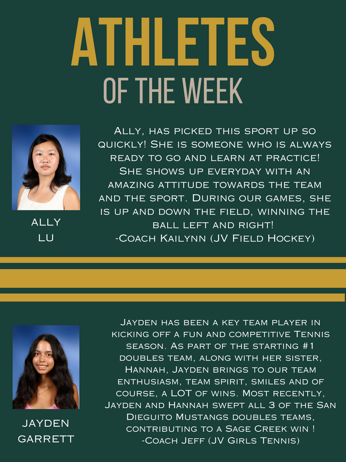 Athletes of the Week