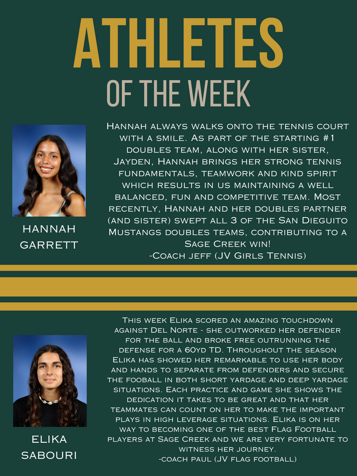 Athletes of the Week