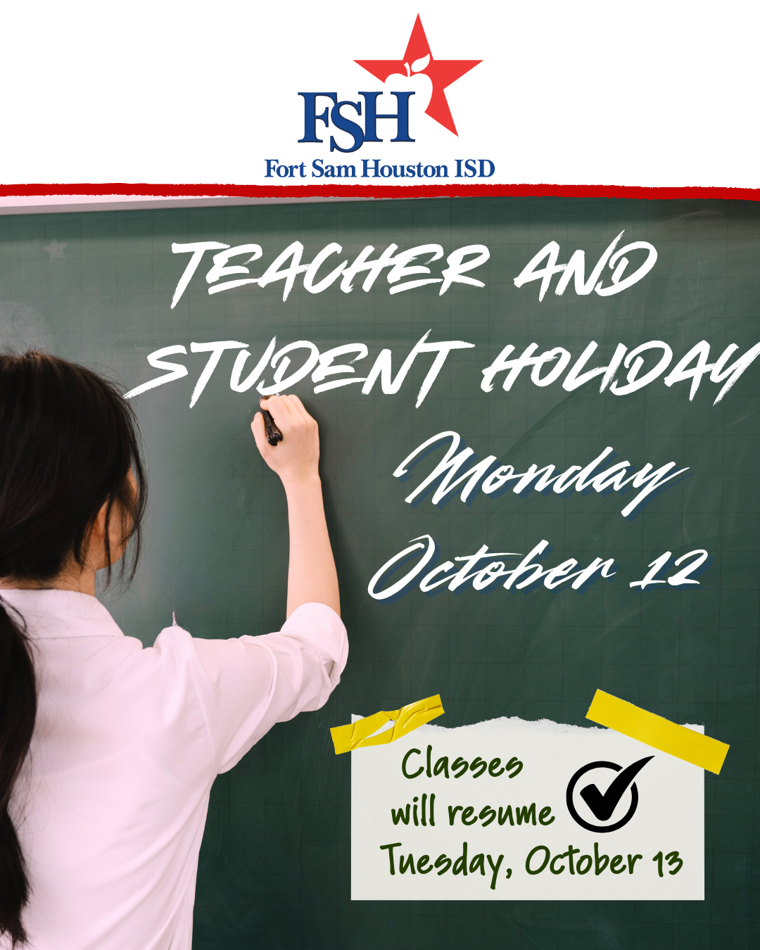 Teacher/Student Holiday - Monday, October 12