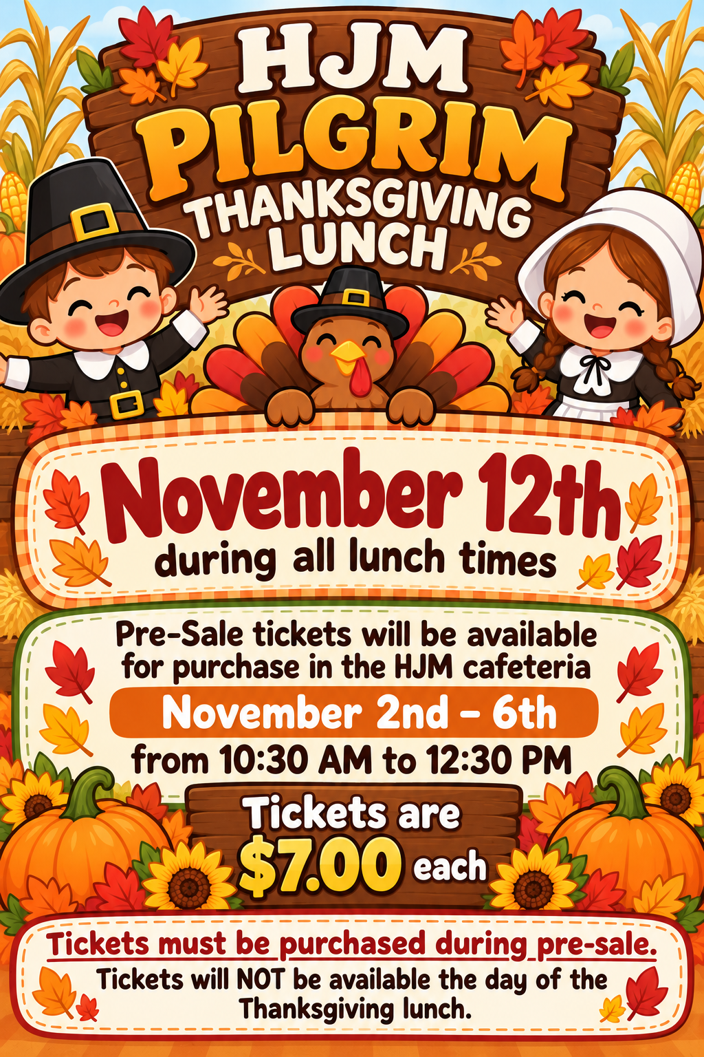 Pre-Sale Tickets for Thanksgiving Lunch