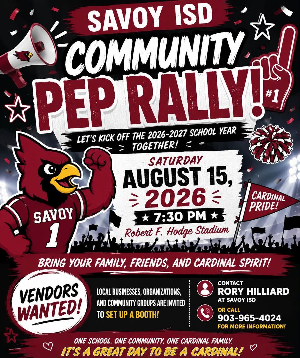 2026 Savoy ISD Community Back to School Pep Rally