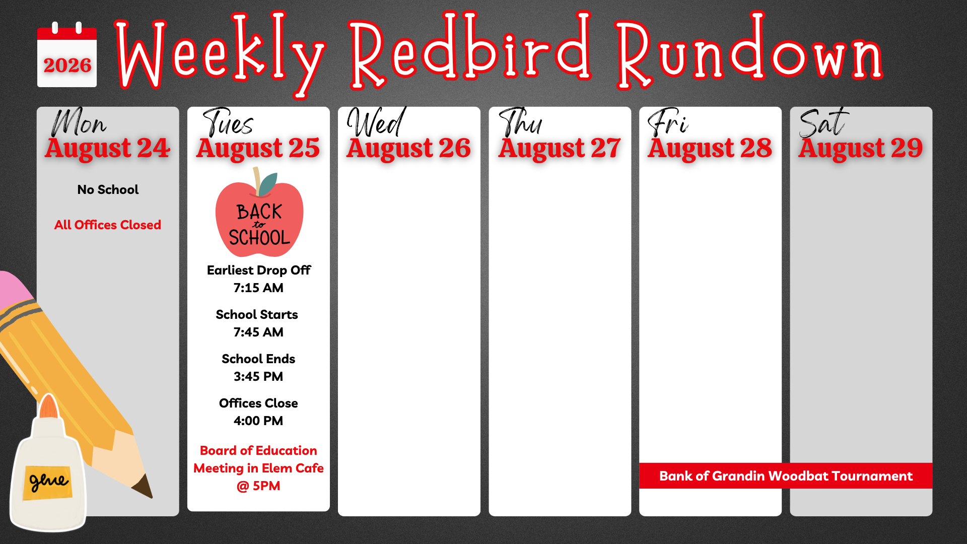 Redbird Rundown - August 25th-29th