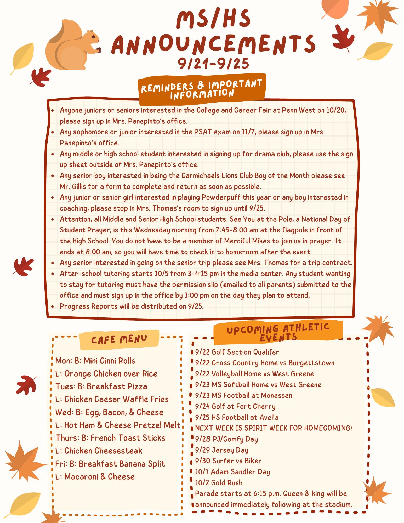 Weekly Annoucements 9/21/26