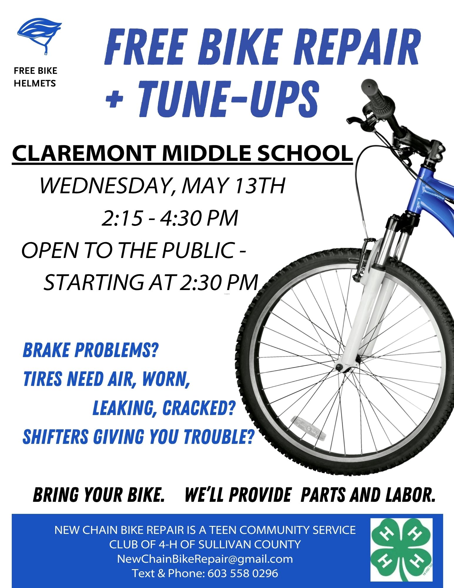 Free bike repairs & tune-ups! Wednesday May 13th at CMS!