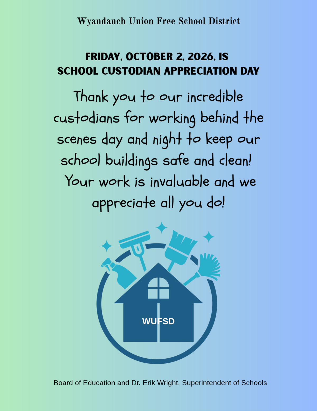 School Custodian Appreciation Day - October 2, 2026