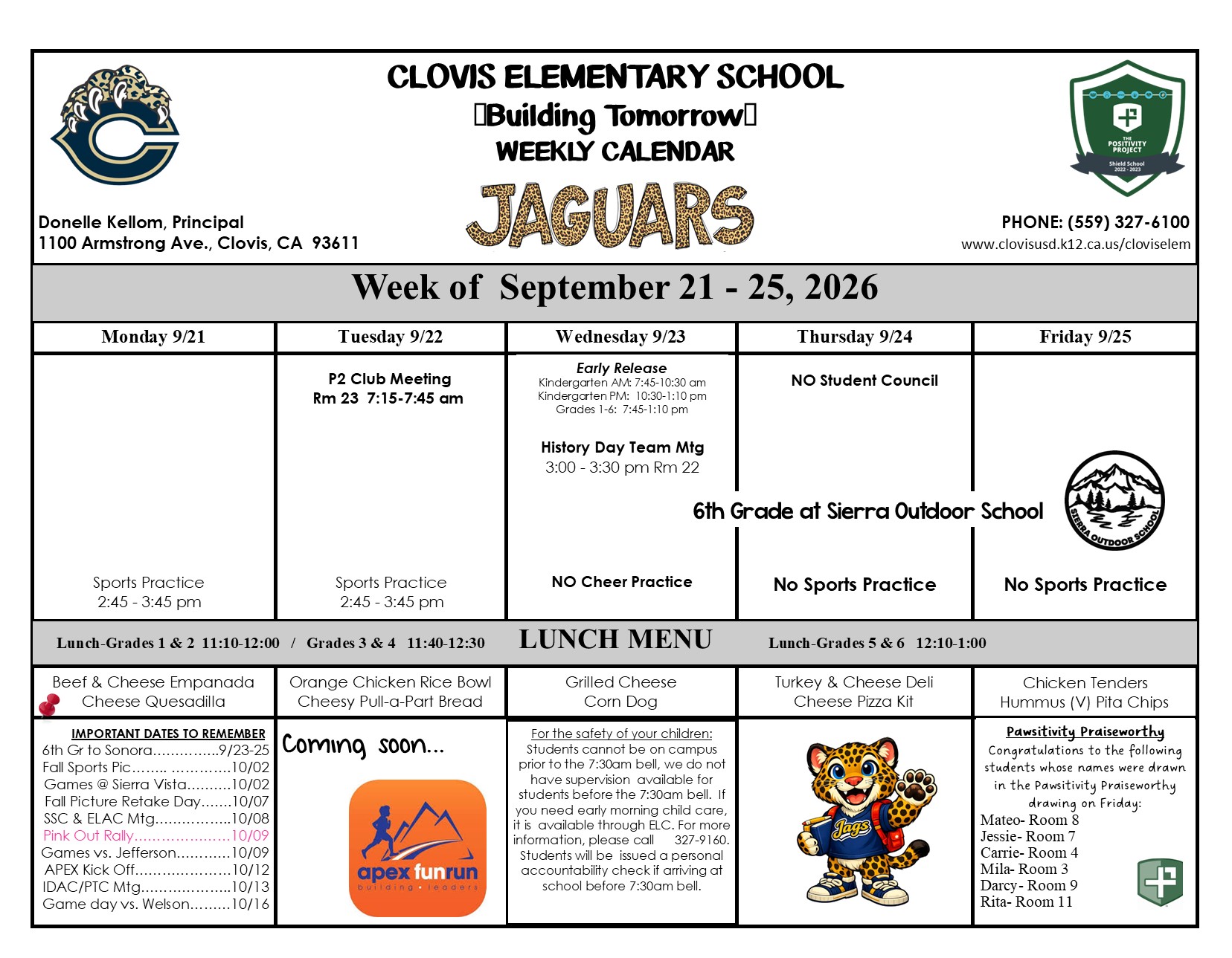 Weekly Calendar Sept 21-25