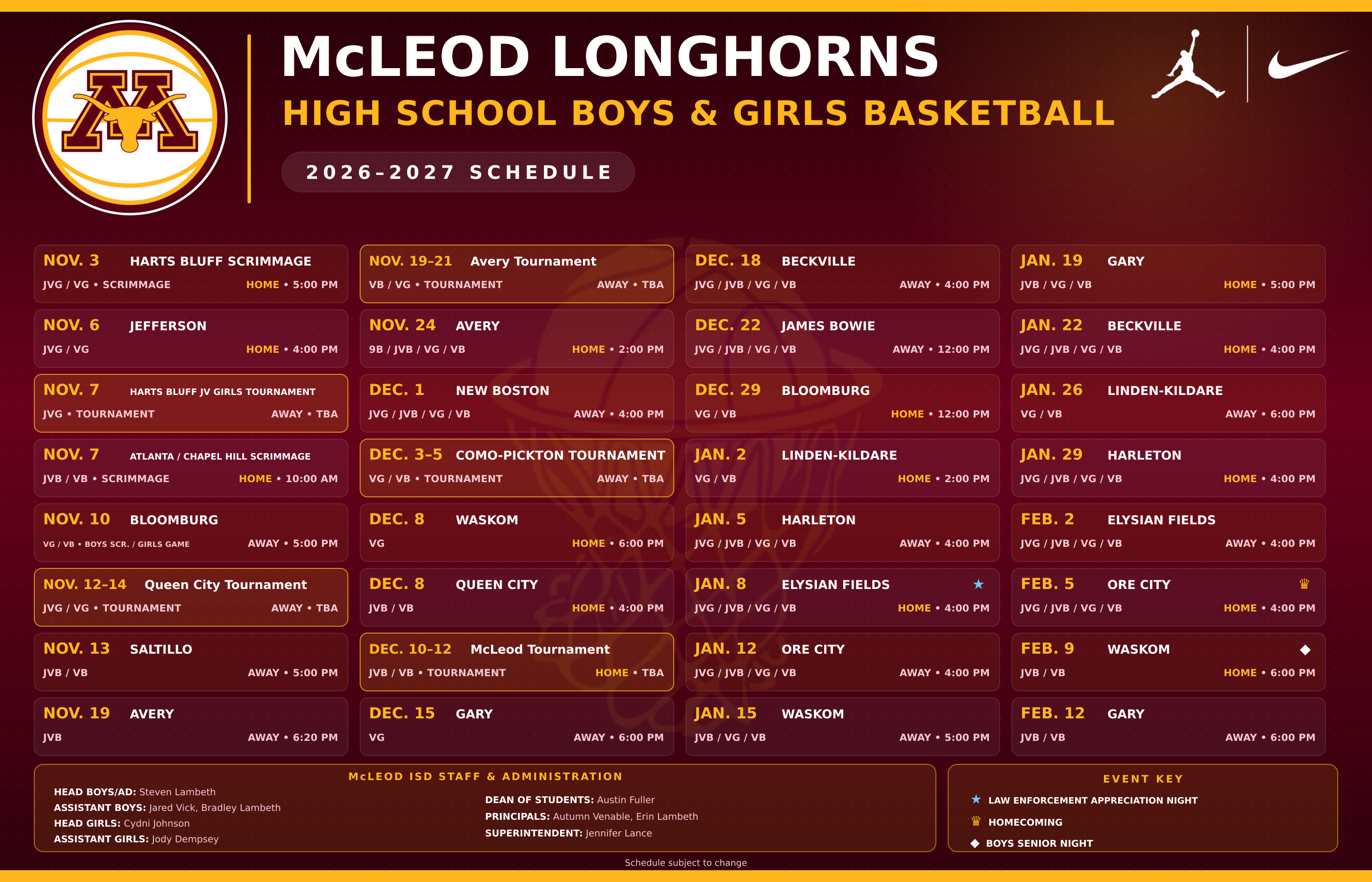 High School Basketball Schedule