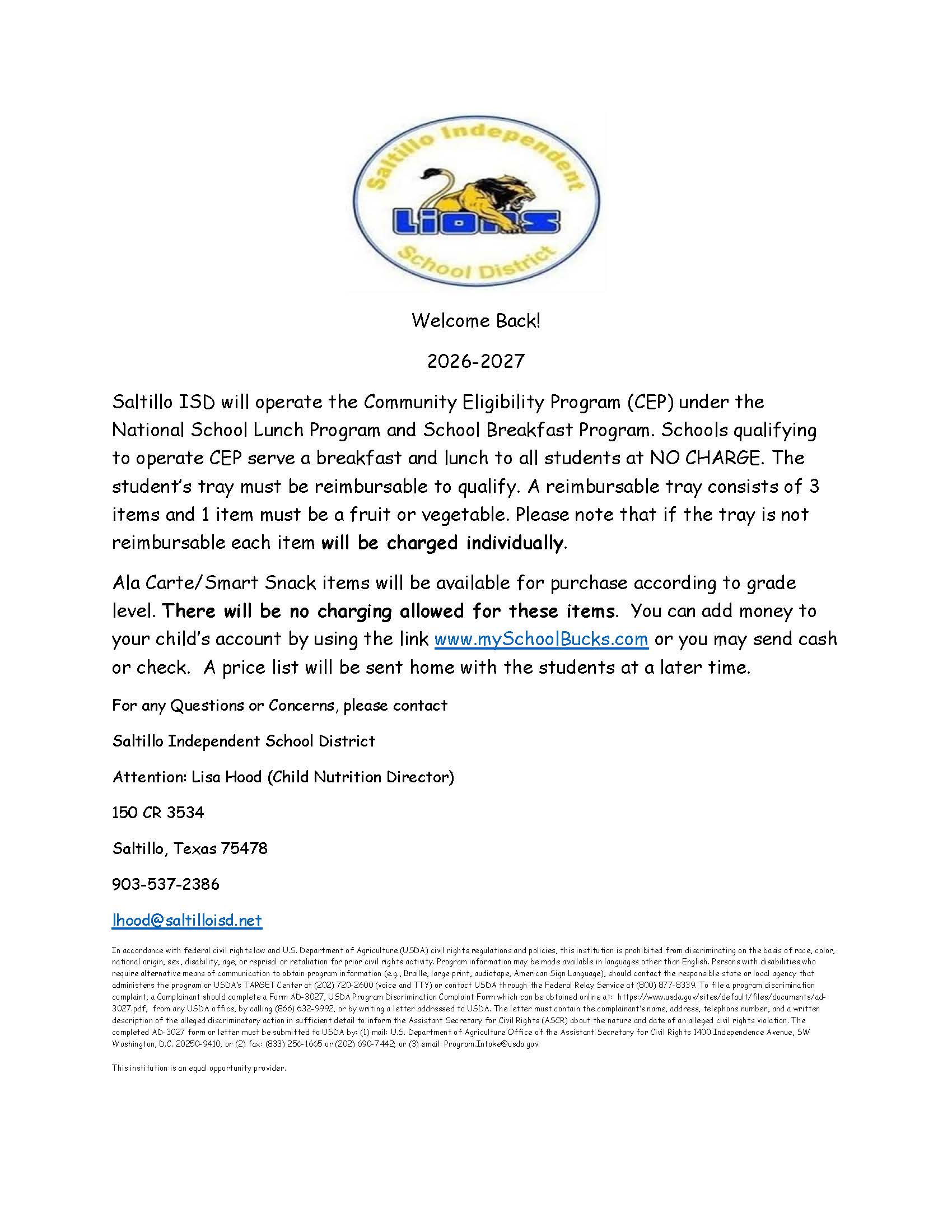 Lunch Information/August Menu