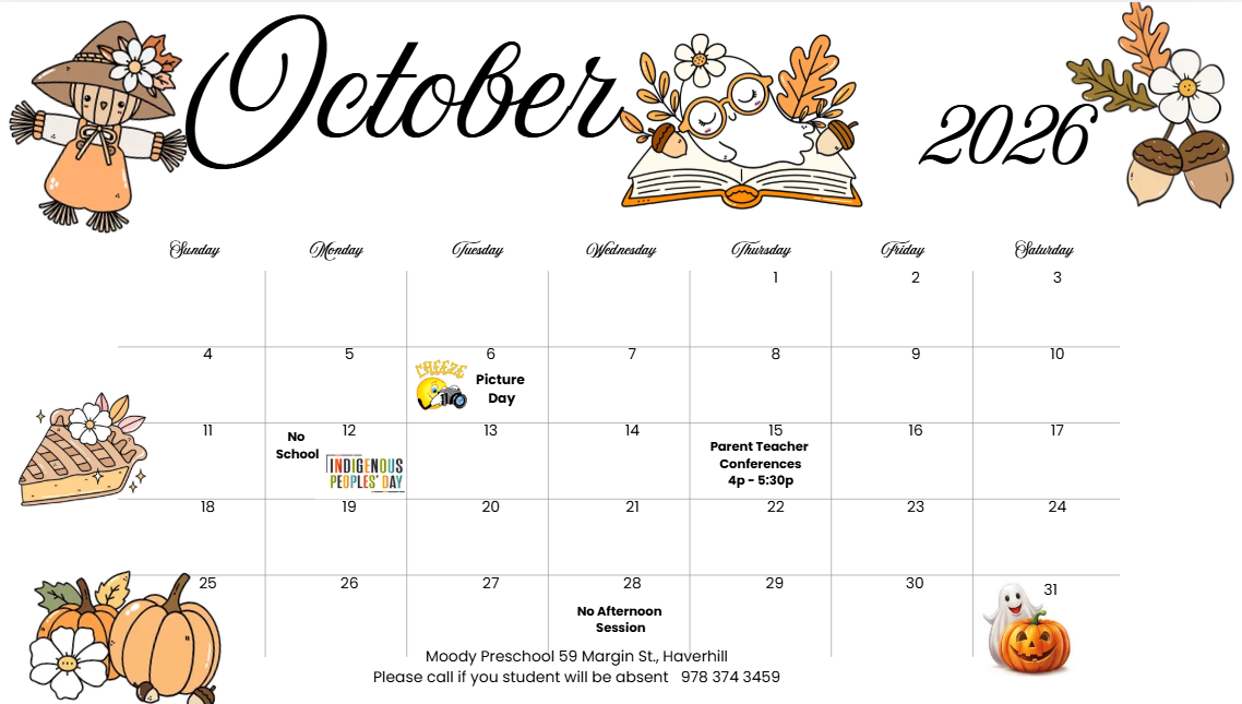 October Moody Calendar