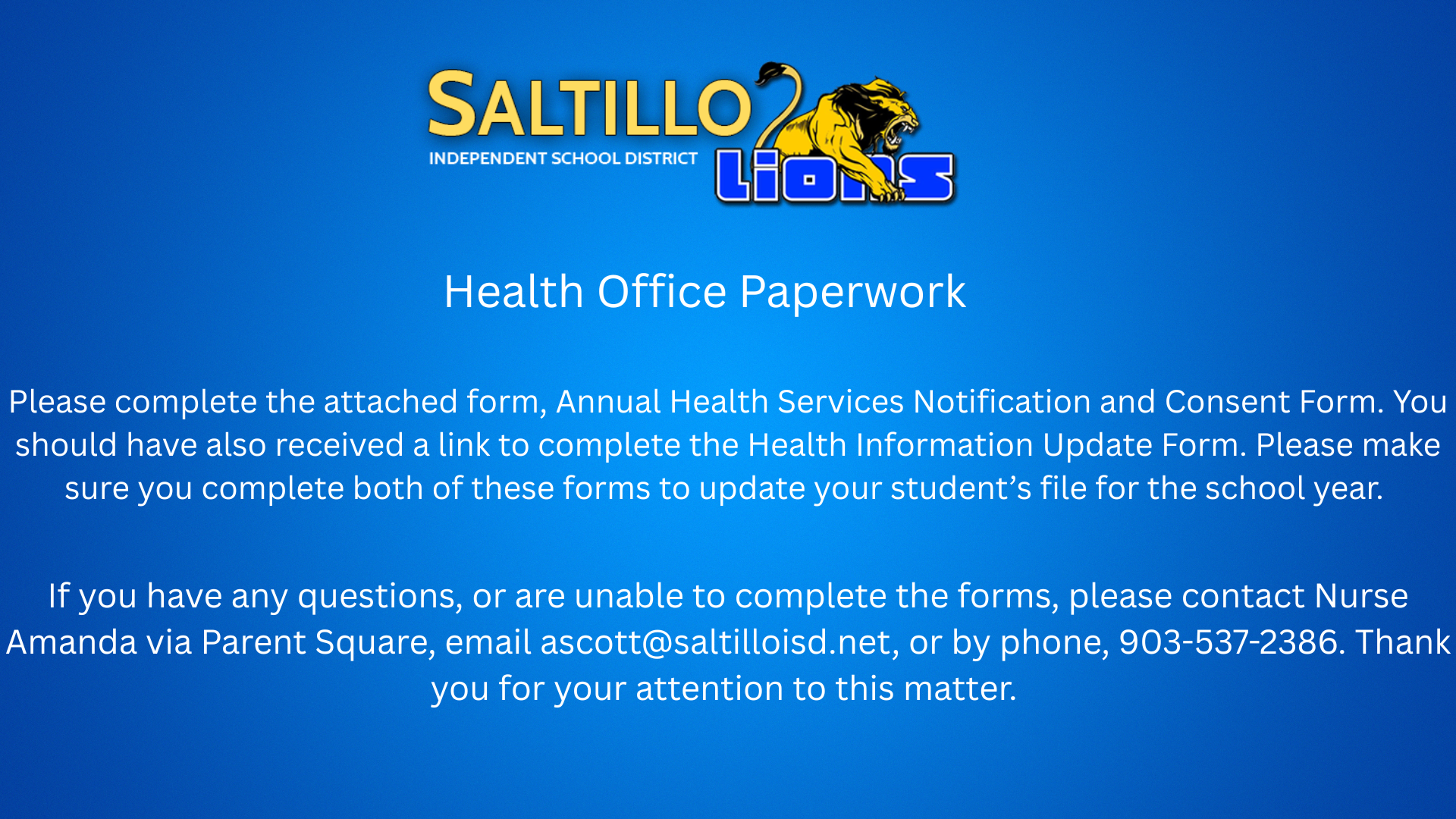 Annual Health Services Notification and Consent Form