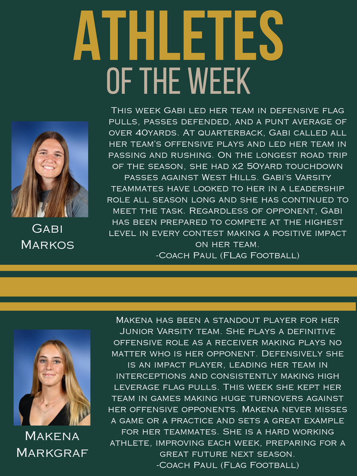 ATHLETES OF THE WEEK