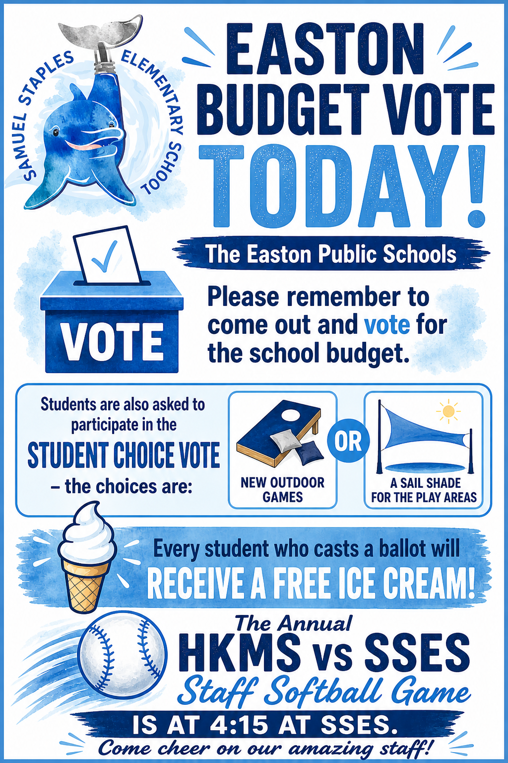 Reminder: Budget Vote, Student Choice, and Staff Softball Game TODAY!