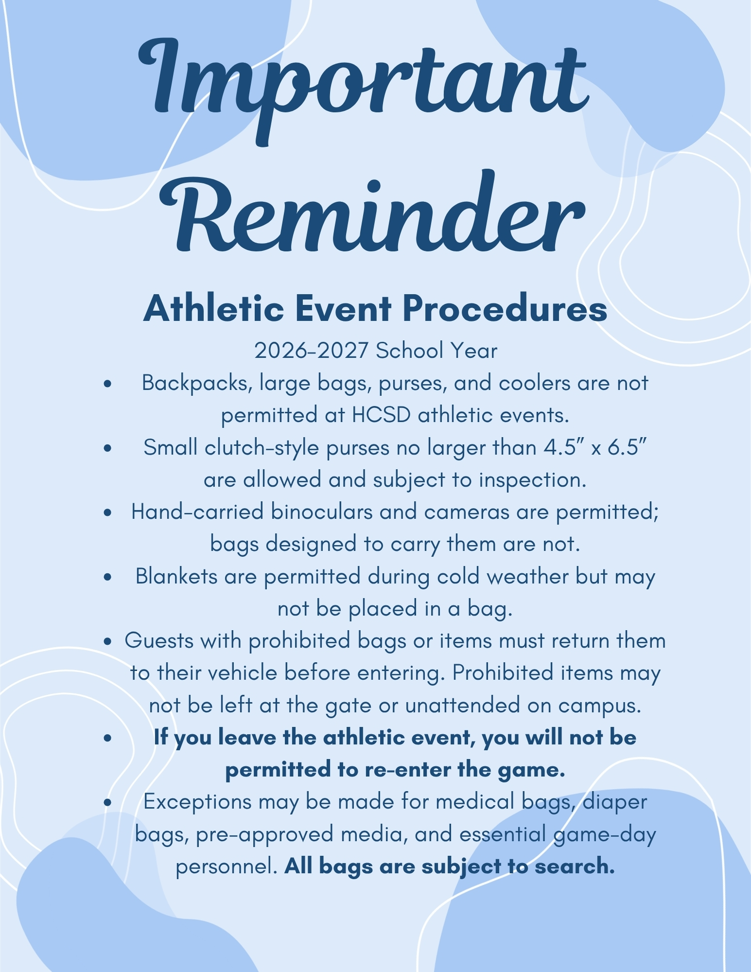 Important Reminder about Athletic Event Procedures