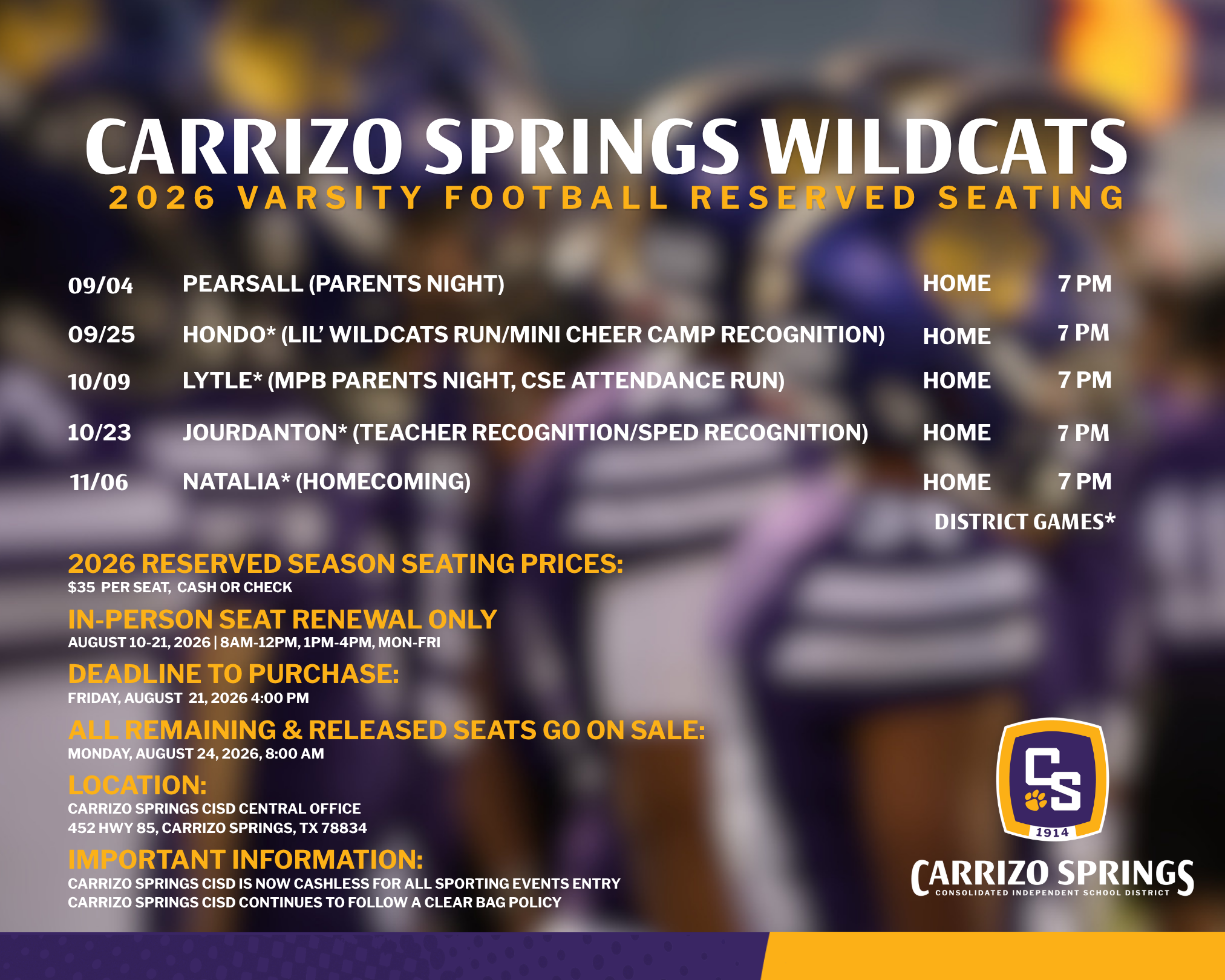 (Corrected Flyer) Carrizo Springs CISD 2026 Football Tickets