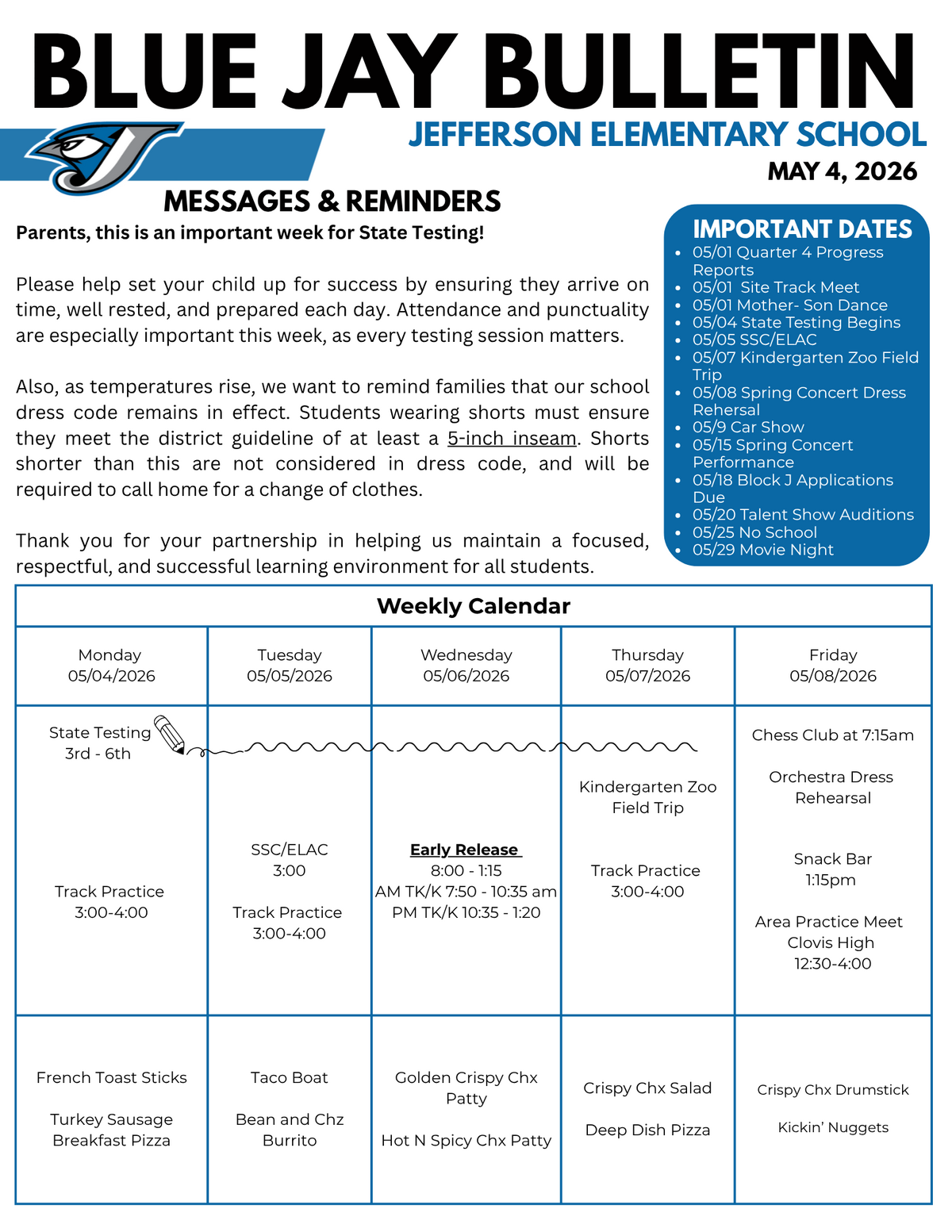 Blue Jay Bulletin ~ Week of May 4, 2026