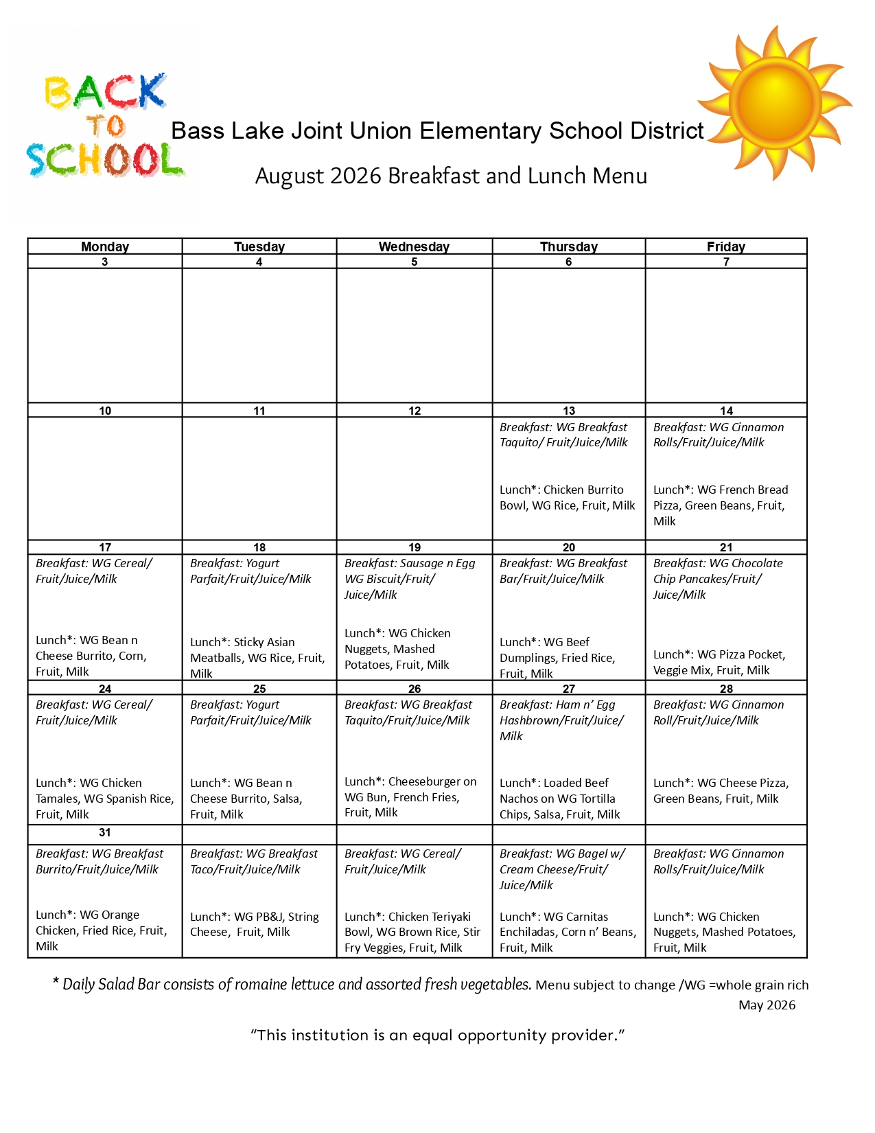 🍔August Menu🥗