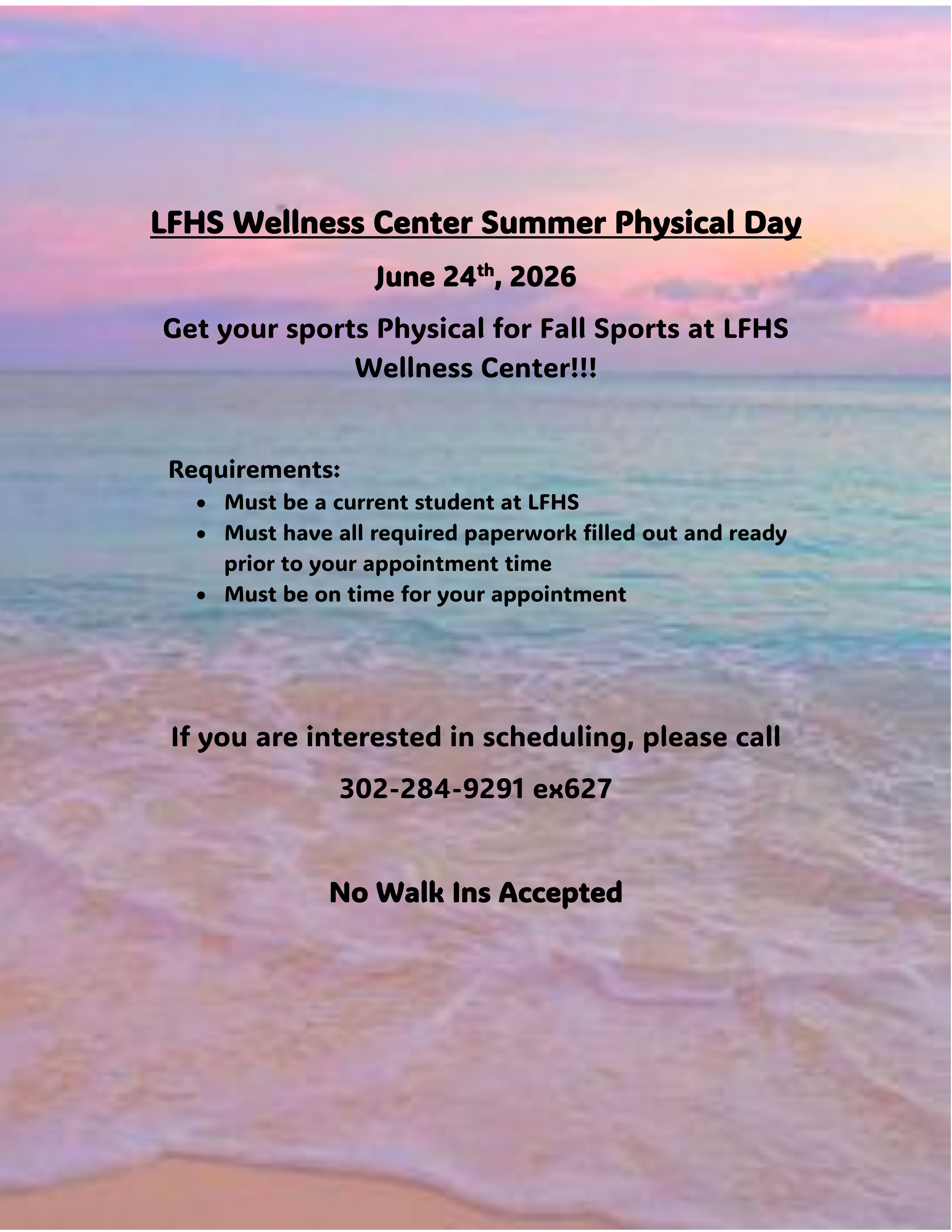 LFHS Wellness Center Summer Physical Day